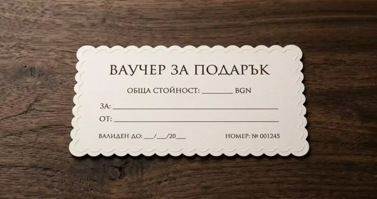 Подаръчен ваучер върху дървена маса