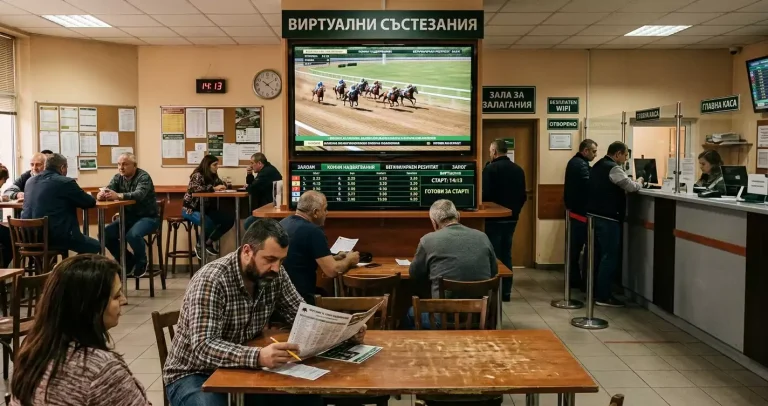 Български букмейкърски пункт с екран за виртуални състезания