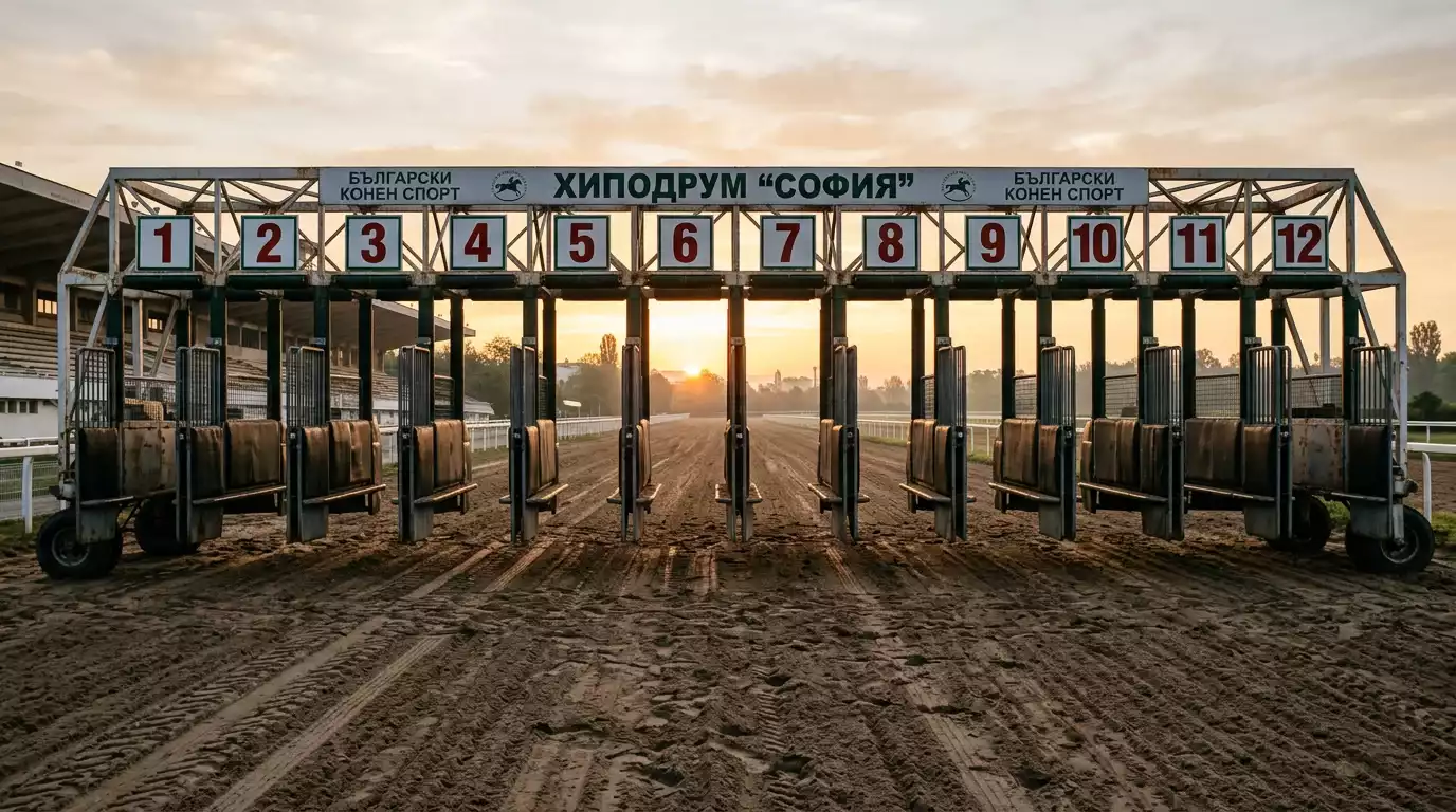 Подредица от стартови боксове на хиподрум
